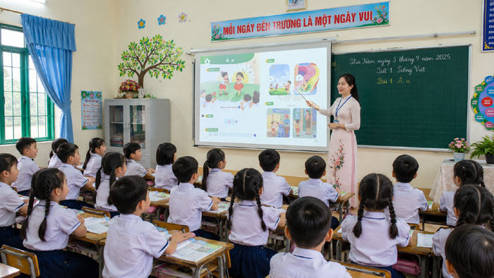 Sau khi cả lớp ổn định, tự tin, tôi đã bắt đầu bài học một cách nhẹ nhàng, vui vẻ
